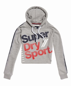 Superdry Diagonal Speed Sport Cropped Női Kapucnis Pulóver Szürke | KIWRX9315